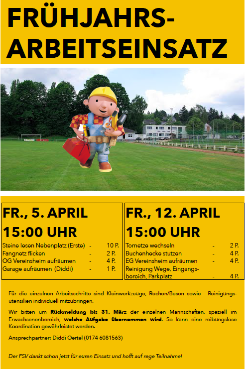 Ankündigung Arbeitseinsatz!